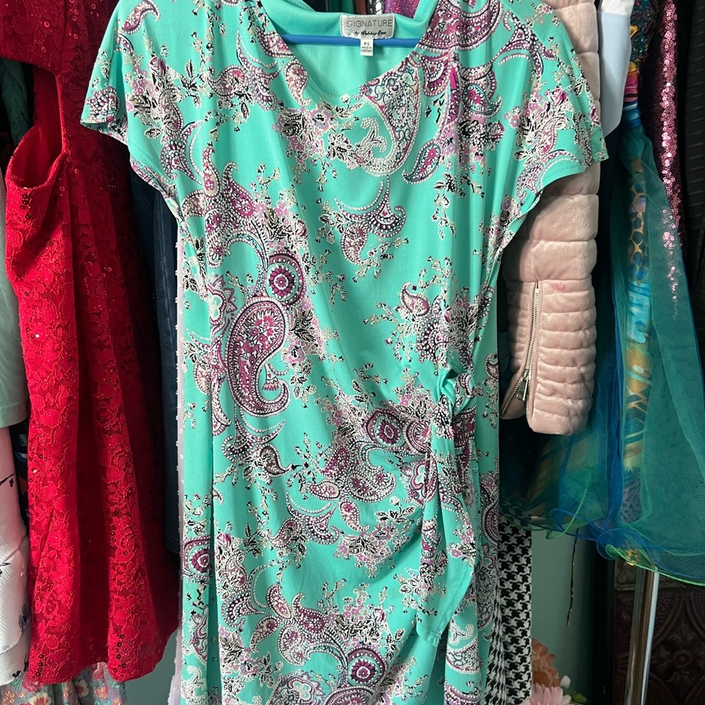 Robbie Bee Blue and Green Flutter Sleeve Sundress